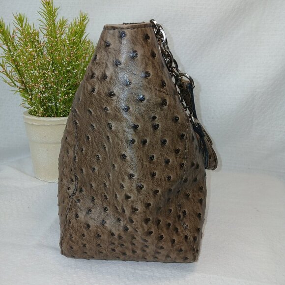 OSTRICH SHOULDER BAG, BROWN COLOR, MAGNETIC CLOSURE, LIKE NEW CONDITION - Picture 6 of 8